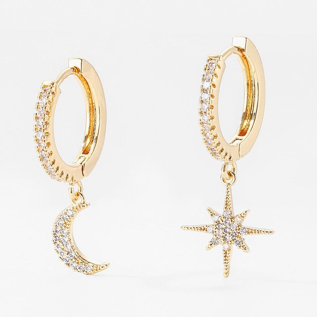 LOUISE STAR MOON EARRINGS 18K GOLD PLATED